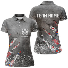 Maxcorners Custom Archery Target Pattern Grey Grunge Men Polo Shirts Best Custom Team Name Archery Jerseys