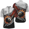 MaxCorners Billiard Grey Grunge Fire 8 Ball Pool Customized Name, Team Name 3D Polo Shirt For Men