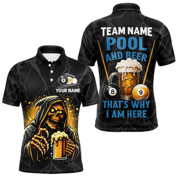 Maxcorners Grim Reaper 8 Ball 9 Ball Pool And Beer Shirt That's Why I'm Here Custom Billiard Jersey For Men