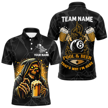 Maxcorners Grim Reaper 8 Ball Pool And Beer Shirts That's Why I'm Here Custom Billiard Team Jersey For Men