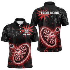 Maxcorners Custom Dart Jerseys For Men, Black And Red Dartboard Thunder Lightning Darts Shirts Polo & 1/4 Zip