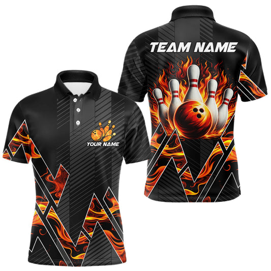 Maxcorners Personalized Fire Flame Bowling Jersey For Men Custom Bowling Team Shirt Polo & 1/4 Zip |Orange LM1705