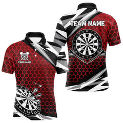 Maxcorners Personalized Dartboard Red Hexagon Dart Shirts For Men Custom Team Polo & 1/4 Zip Darts Jerseys TU0506