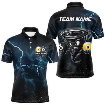 Maxcorners Funny Tornado 8 Ball & 9 Ball Billiard Shirt For Men Custom Blue Lightning Pool Team Jersey