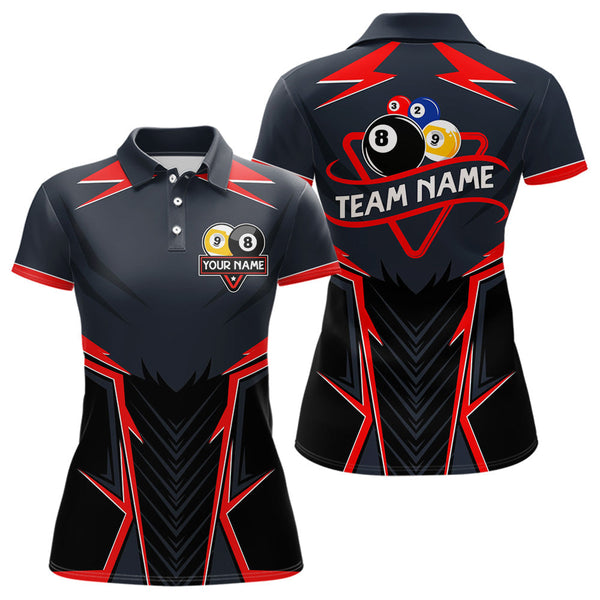 Maxcorners Billiard Jerseys For Women  & Men Custom Polo & 1/4 Zip Billiard Team Shirt, 8 Ball & 9 Ball Pool Shirt|Red