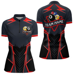 Maxcorners Billiard Jerseys For Women  & Men Custom Polo & 1/4 Zip Billiard Team Shirt, 8 Ball & 9 Ball Pool Shirt|Red