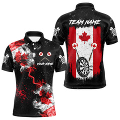 Maxcorners Customized Grunge Canada Flag Smoke Darts Polo & Quarter-Zip Shirt, Patriotic Dart Jersey For Men