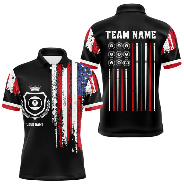 Maxcorners Personalized Grunge American Flag 9 Ball Pool Team Shirt For Men Custom Patriotic Billiard Shirts LM1809