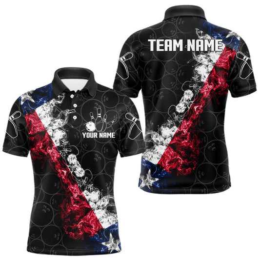 Maxcorners Custom Texas Flag Smoke Bowling Shirts For Men