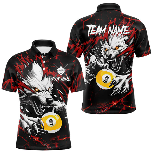 Maxcorners Personalized 9 Ball Pool Wolf Billiard Shirts For Men, Billiard League Jersey Polo & 1/4 Zip |Red LM0210