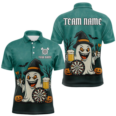 Maxcorners Custom Darts Shirt Halloween Ghostly Beer Polo & 1/4 Zip For Men, Funny Darts Jersey, Darts Gifts TU0710