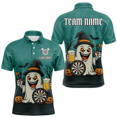 Maxcorners Custom Darts Shirt Halloween Ghostly Beer Polo & 1/4 Zip For Men, Funny Darts Jersey, Darts Gifts TU0710