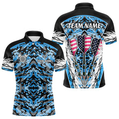 Maxcorners Blue Grunge Camo Funny US Flag Arrows Darts Shirt For Men Custom Darts Jersey Team Shirts  LM0803