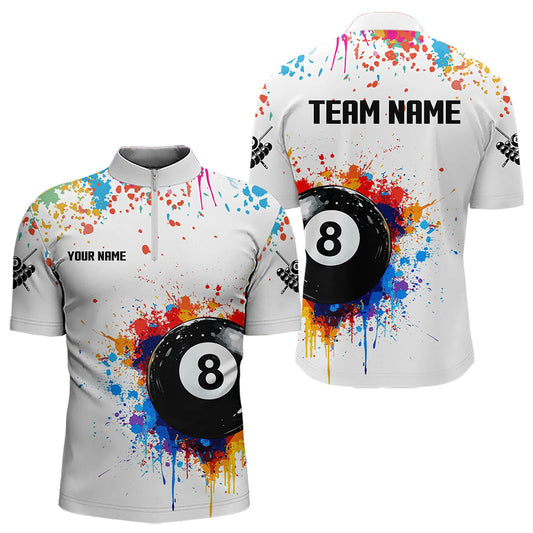 Maxcorners Funny 8 Ball Pool Colorful Paint Splash Custom Billiard Shirt For Men And Women Billiard Team Jersey | White