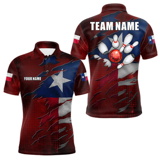 Maxcorners Retro Texas Flag Bowling Shirts For Men Custom Patriotic Texas Bowling Team Jersey Polo & Quarter Zip
