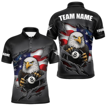 Maxcorners Grey American Flag Eagle 8 Ball Pool Billiard Shirts For Men Custom Patriotic Billiard Team Jersey