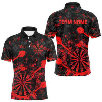 Maxcorners Black And Red Grunge Darts Polo, Quarter Zip For Men Custom Dart Shirts For Team, Dart Jerseys LM2603