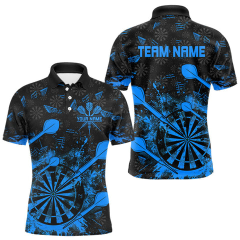 Maxcorners Black And Blue Grunge Darts Polo, Quarter Zip For Men Custom Dart Shirts For Team, Dart Jerseys TU0411