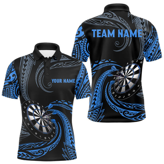 Maxcorners Personalized Blue Tribal Polynesian Mens Dart Shirts Custom Darts Polo & 1/4 Zip Team Jersey