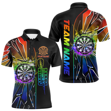 Maxcorners Personalized Rainbow Colorful Break Glass Mens Dart Shirts Custom Darts Jersey Team Polo & 1/4 Zip LM2603