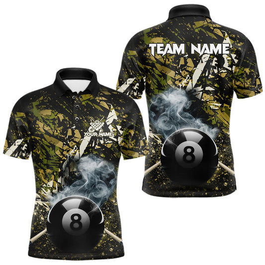 Maxcorners Custom Green Camo 8 Ball Pool Smoke Billiard Shirt For Men, Billiard Team Jersey Polo & 1/4 Zip LM0503