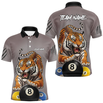 Maxcorners Personalized Funny Tiger 8 Ball, 9 Ball & 10 Ball Billiard Shirt For Men Custom Pool Team Jersey LM0910