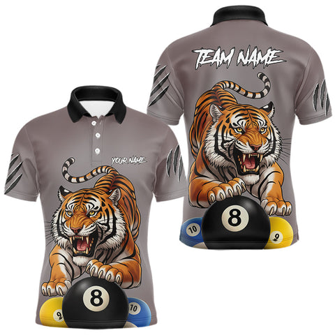 Maxcorners Personalized Funny Tiger 8 Ball, 9 Ball & 10 Ball Billiard Shirt For Men Custom Pool Team Jersey LM0910