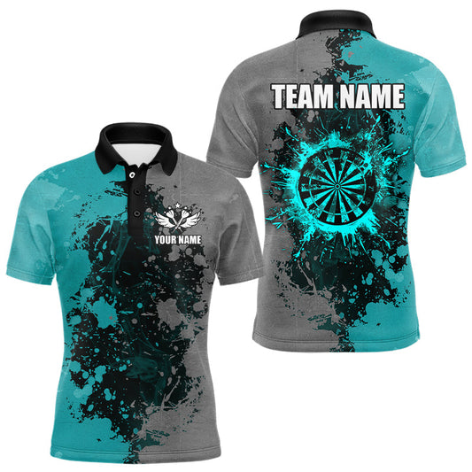 Maxcorners Personalized Darts Paint Turquoise And Grey Dart Shirts For Men Custom Grunge Dart Team Jerseys LM2704