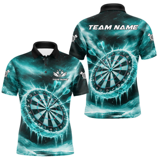 Maxcorners Personalized Turquoise Dartboard Icy Darts Shirt For Men Custom Darts Jersey Team Polo & 1/4 Zip
