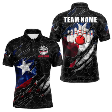 Maxcorners Custom Smoke Texas Flag Black Bowling Shirts For Men, Patriotic Bowling Team Jersey Polo & 1/4 Zip
