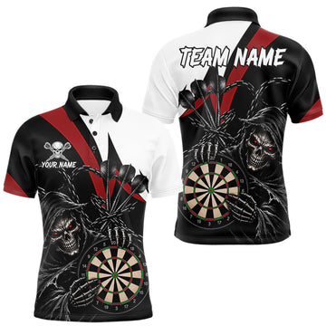 Maxcorners Personalized Grim Reaper Chain Darts Shirts For Men Custom Skull Darts League Team Jersey | Red