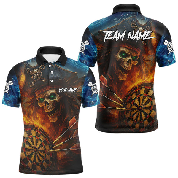 Maxcorners Personalized Pirate Fire Flame Darts Shirt For Men Custom Skull Darts Jersey Team Polo & 1/4 Zip LM0910