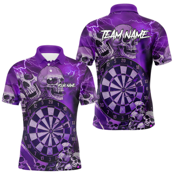 Maxcorners Purple Funny Skull Lightning Darts Shirt For Men Custom Darts Team Jersey Polo & Quarter Zip LM0910