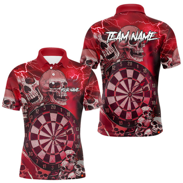 Maxcorners Red Funny Skull Lightning Darts Shirt For Men Custom Darts Team Jersey Polo & Quarter Zip LM0910