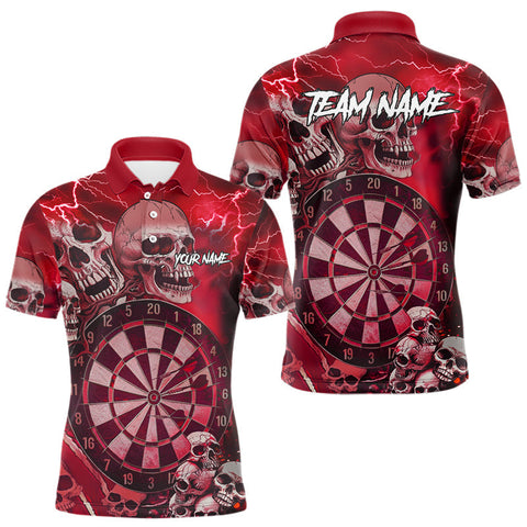 Maxcorners Red Funny Skull Lightning Darts Shirt For Men Custom Darts Team Jersey Polo & Quarter Zip LM0910
