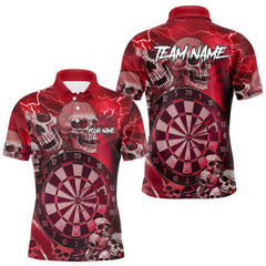 Maxcorners Red Funny Skull Lightning Darts Shirt For Men Custom Darts Team Jersey Polo & Quarter Zip LM0910