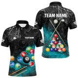 Maxcorners Personalized 8 Ball Pattern Billiard Cyan 3D Polo Shirts For Men, Custom Billiard Balls Jerseys