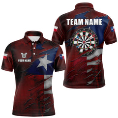 Maxcorners Retro Texas Flag Darts Shirt For Men Custom Patriotic Texas Darts Team Jersey Polo & 1/4 Zip LM0412