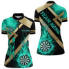 Maxcorners Personalized Gold And Turquoise Dartboard Fire Flame Custom Dart Shirts For Men, Darts Team Jerseys