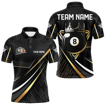 Maxcorners Personalized Golden 8 Ball Pool Crown Billiard Shirt For Men, Billiard Team Jersey Polo & 1/4 Zip