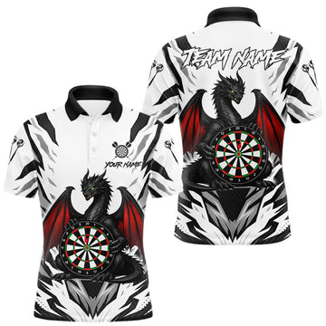 Maxcorners Personalized Dragon Darts Jersey For Men Custom Darts Polo & Quarter Zip Team Shirts |Red