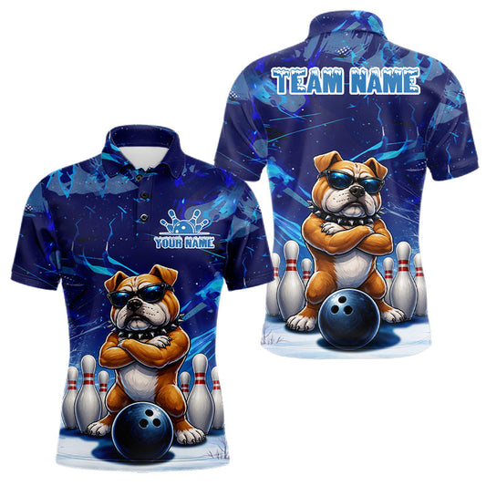 Maxcorners Personalized Blue Funny Bulldog Bowling Shirt For Men