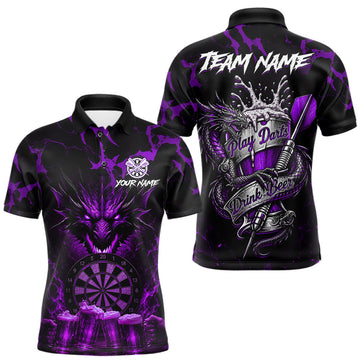 Maxcorners Black And Purple Personalized Dragon Beer Darts Shirts For Men Custom Darts League Team Jersey