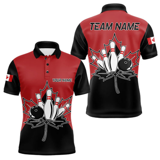 Maxcorners Personalized Canada Bowling Shirts For Men Custom Patriotic Bowling Team Jersey Polo, Quarter Zip LM0706