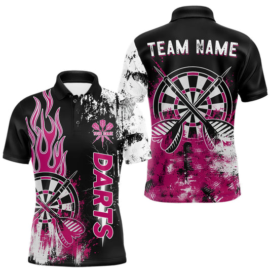 Maxcorners Personalized Pink Grunge Mens Dart Shirts Custom Dart Jerseys Team Polo & 1/4 Zip, Darts Uniform LM0901