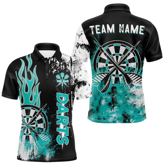 Maxcorners Personalized Turquoise Grunge Men Dart Shirts Custom Dart Jersey Team Polo & 1/4 Zip, Dart Uniform LM0901