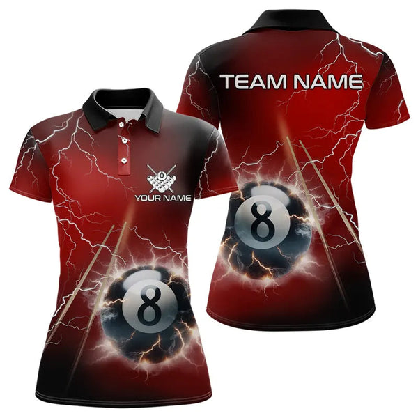 Maxcorners Personalized Red 3D Thunder Lightning 8 Ball Pool Billiard Shirts For Men And Women, Billiard Team Jerseys