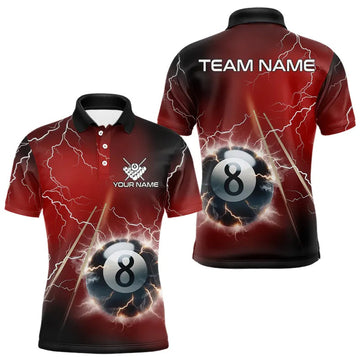 Maxcorners Personalized Red 3D Thunder Lightning 8 Ball Pool Billiard Shirts For Men And Women, Billiard Team Jerseys