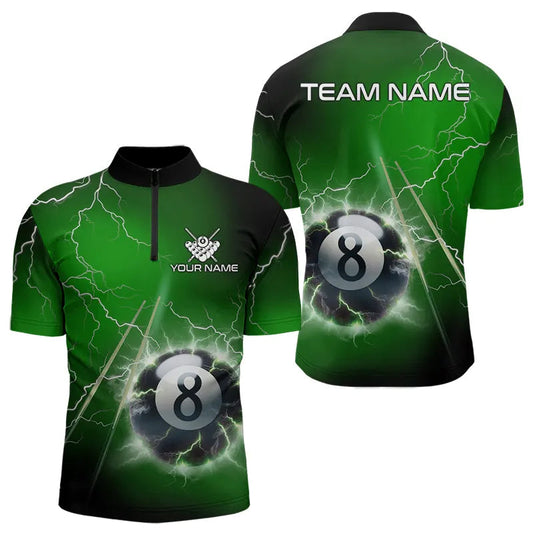 Maxcorners Personalized Green 3D Thunder Lightning 8 Ball Pool Billiard Shirts For Men And Women, Billiard Team Jerseys