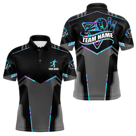 Maxcorners Personalized Holographic Bowling Jersey For Men Custom Bowling Polo & Quarter Zip Team Shirts